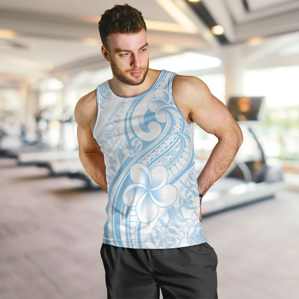 Hawaii Plumeria Lokelani Pikake Lei Men Tank Top Uliuli Polynesian Tattoo LT9 Blue - Polynesian Pride
