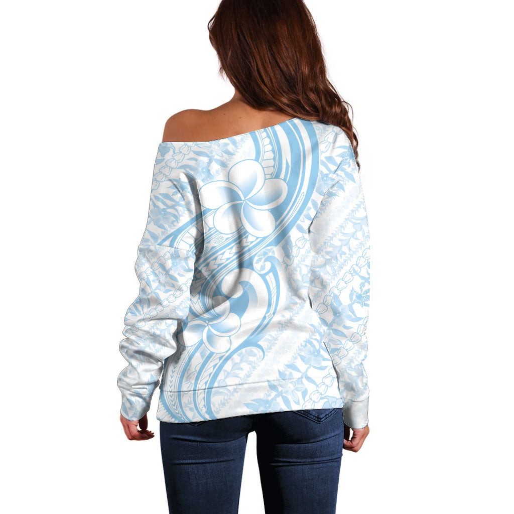Hawaii Plumeria Lokelani Pikake Lei Off Shoulder Sweater Uliuli Polynesian Tattoo LT9 - Polynesian Pride