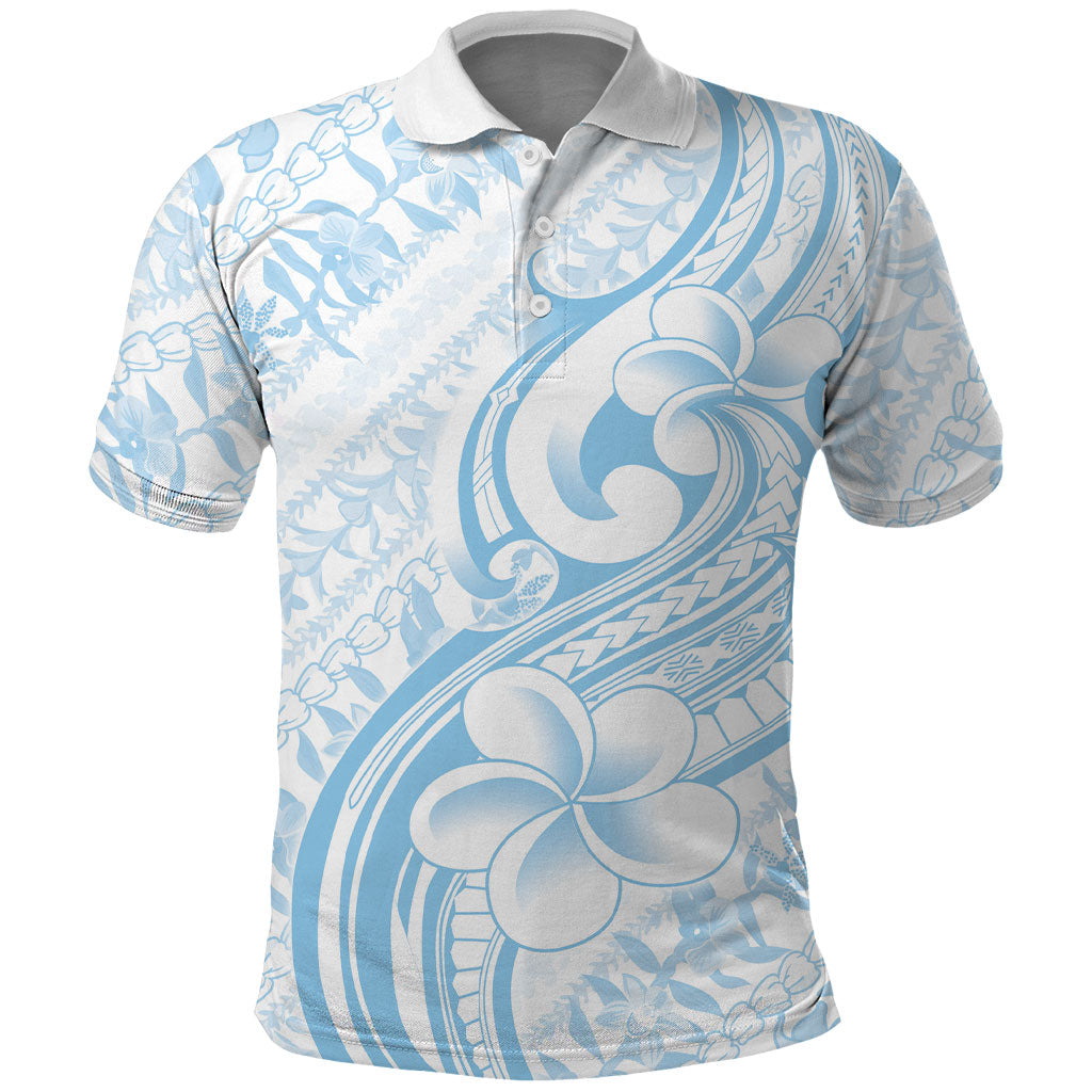 Hawaii Plumeria Lokelani Pikake Lei Polo Shirt Uliuli Polynesian Tattoo LT9 Blue - Polynesian Pride
