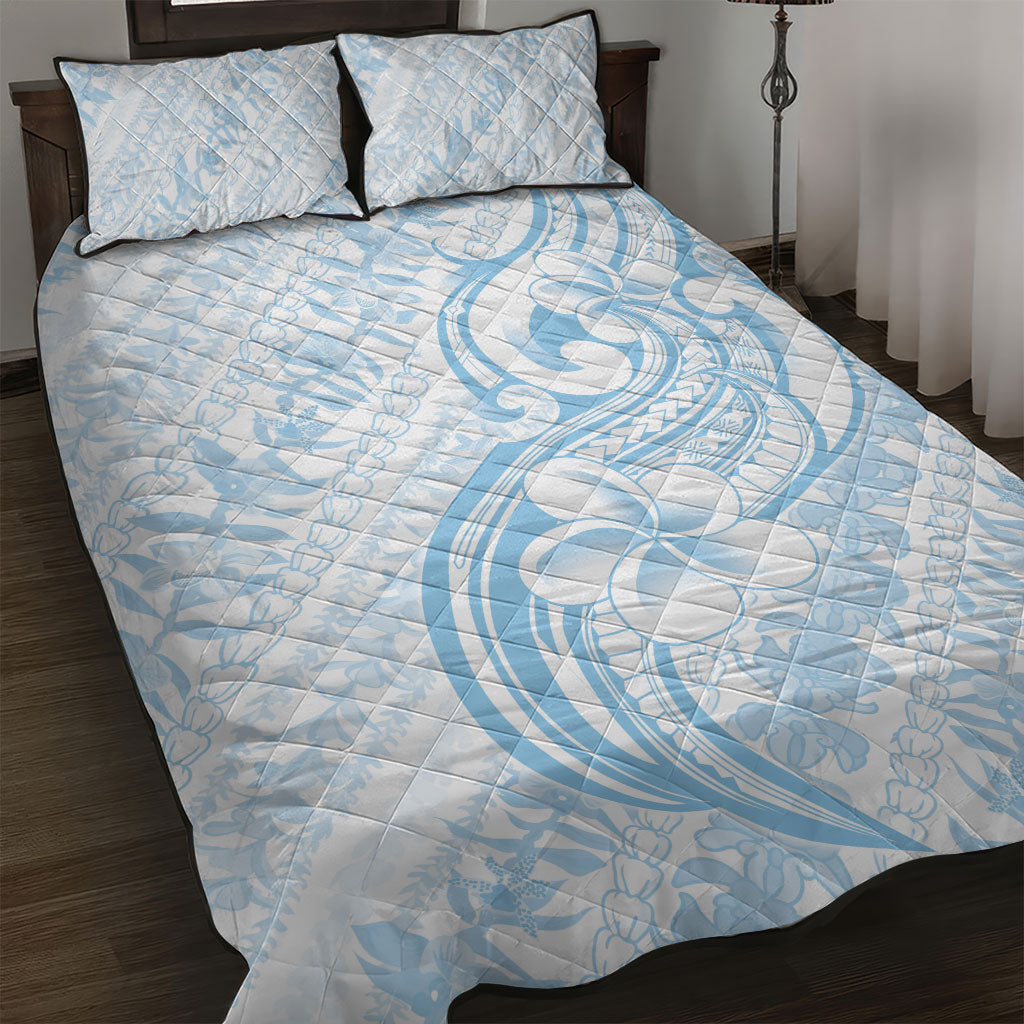 Hawaii Plumeria Lokelani Pikake Lei Quilt Bed Set Uliuli Polynesian Tattoo LT9 Blue - Polynesian Pride