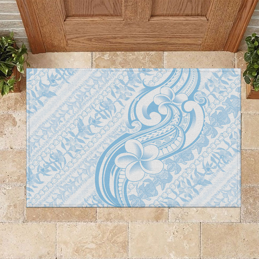 Hawaii Plumeria Lokelani Pikake Lei Rubber Doormat Uliuli Polynesian Tattoo LT9 Blue - Polynesian Pride
