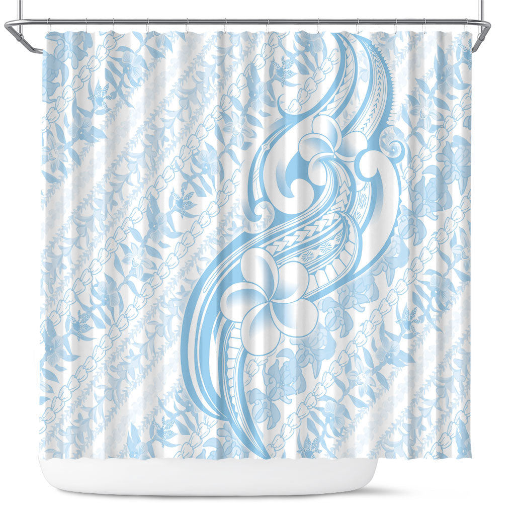 Hawaii Plumeria Lokelani Pikake Lei Shower Curtain Uliuli Polynesian Tattoo LT9 Blue - Polynesian Pride