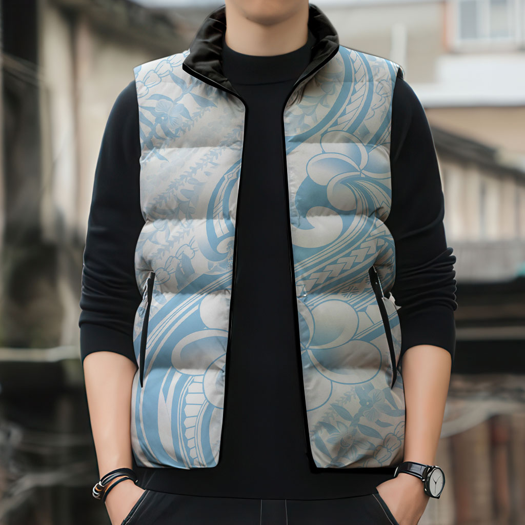 Hawaii Plumeria Lokelani Pikake Lei Sleeveless Puffer Jacket Uliuli Polynesian Tattoo LT9 - Polynesian Pride