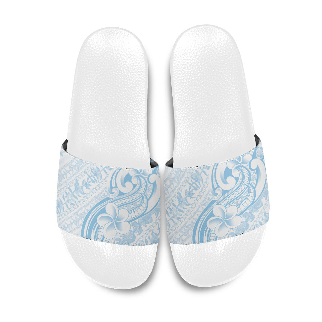 Hawaii Plumeria Lokelani Pikake Lei Slide Sandals Uliuli Polynesian Tattoo LT9 Blue - Polynesian Pride