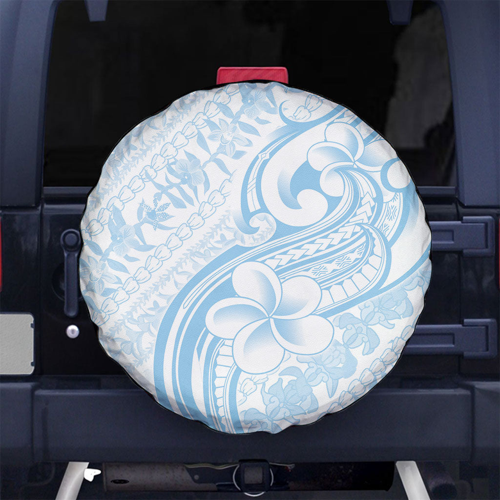 Hawaii Plumeria Lokelani Pikake Lei Spare Tire Cover Uliuli Polynesian Tattoo LT9 No hole Blue - Polynesian Pride