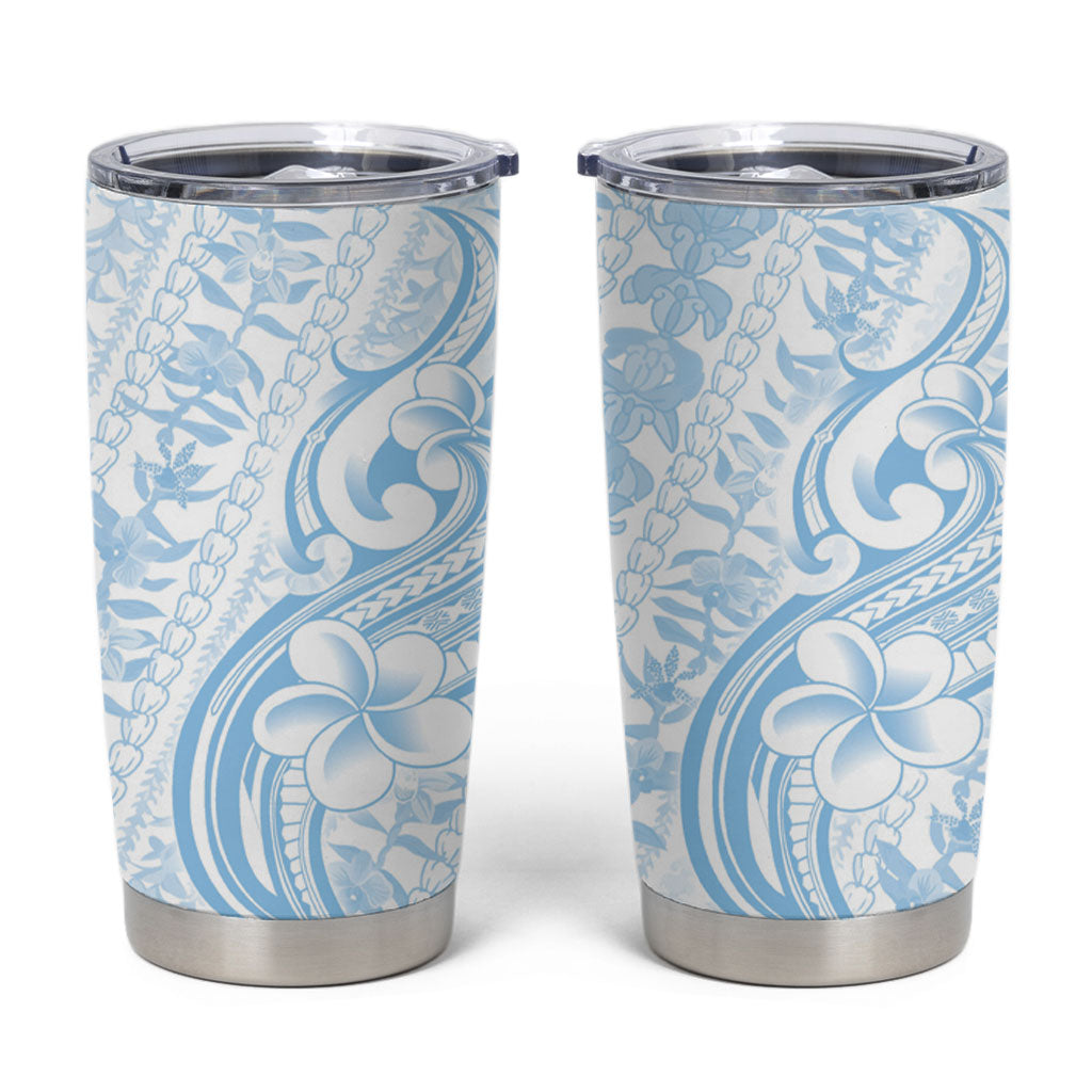 Hawaii Plumeria Lokelani Pikake Lei Tumbler Cup Uliuli Polynesian Tattoo LT9 Blue - Polynesian Pride