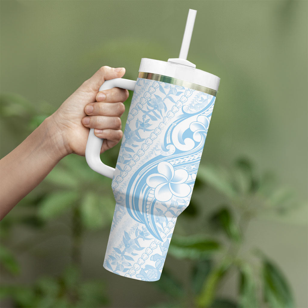 Hawaii Plumeria Lokelani Pikake Lei Tumbler With Handle Uliuli Polynesian Tattoo