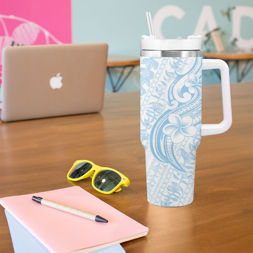 Hawaii Plumeria Lokelani Pikake Lei Tumbler With Handle Uliuli Polynesian Tattoo