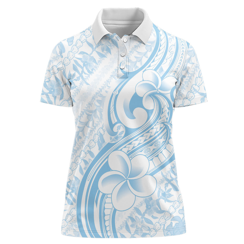 Hawaii Plumeria Lokelani Pikake Lei Women Polo Shirt Uliuli Polynesian Tattoo LT9 Female Blue - Polynesian Pride