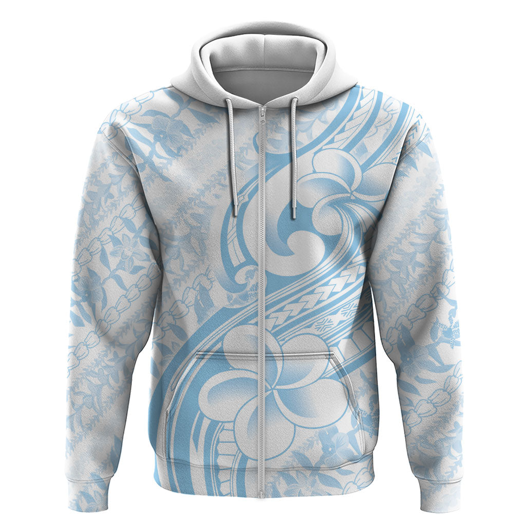 Hawaii Plumeria Lokelani Pikake Lei Zip Hoodie Uliuli Polynesian Tattoo LT9 Zip Hoodie Blue - Polynesian Pride