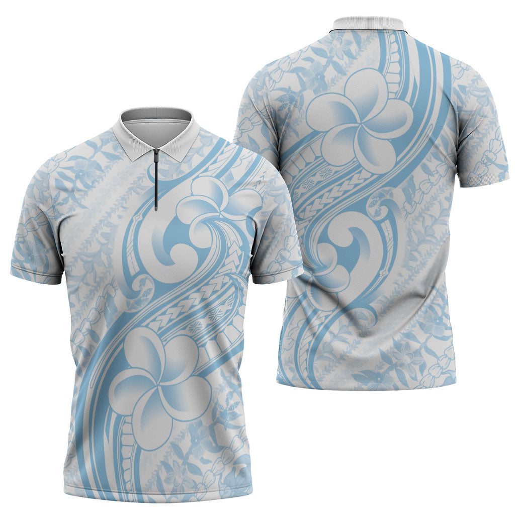 Hawaii Plumeria Lokelani Pikake Lei Zipper Polo Shirt Uliuli Polynesian Tattoo LT9 - Polynesian Pride