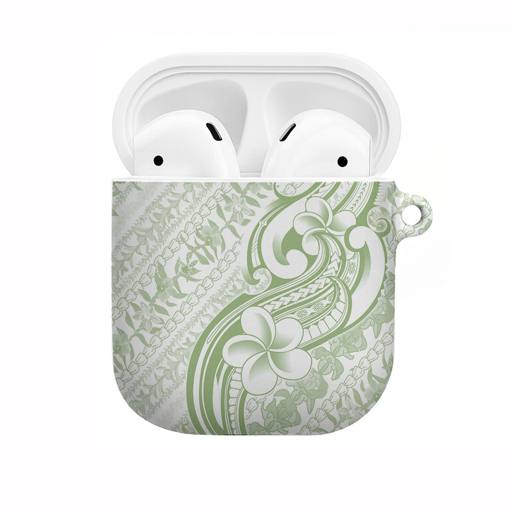 Hawaii Plumeria Lokelani Pikake Lei AirPods Case Oma'oma'o Polynesian Tattoo LT9 Green - Polynesian Pride