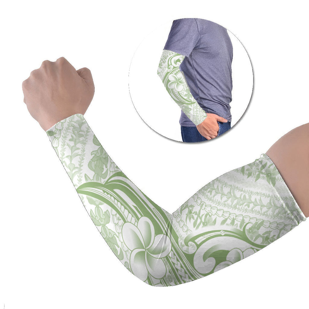 Hawaii Plumeria Lokelani Pikake Lei Arm Sleeves Oma'oma'o Polynesian Tattoo LT9 Set of 2 Green - Polynesian Pride