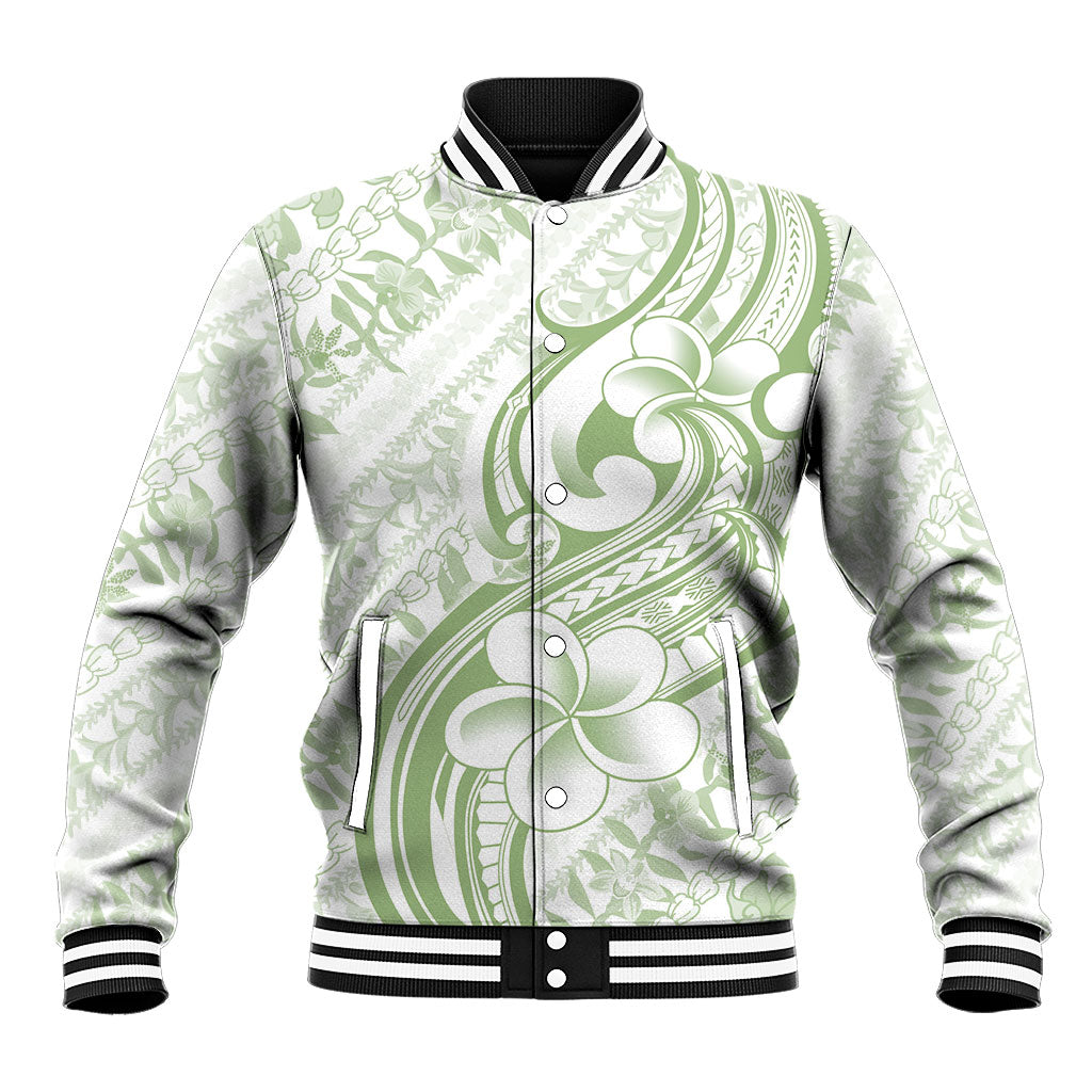 Hawaii Plumeria Lokelani Pikake Lei Baseball Jacket Oma'oma'o Polynesian Tattoo LT9 Unisex Green - Polynesian Pride