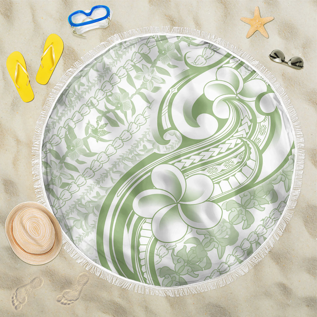 Hawaii Plumeria Lokelani Pikake Lei Beach Blanket Oma'oma'o Polynesian Tattoo LT9 One Size 150cm Green - Polynesian Pride