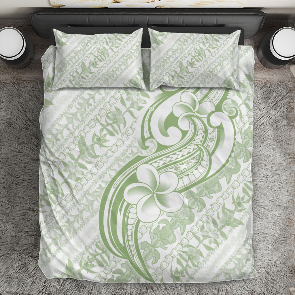 Hawaii Plumeria Lokelani Pikake Lei Bedding Set Oma'oma'o Polynesian Tattoo LT9 Green - Polynesian Pride