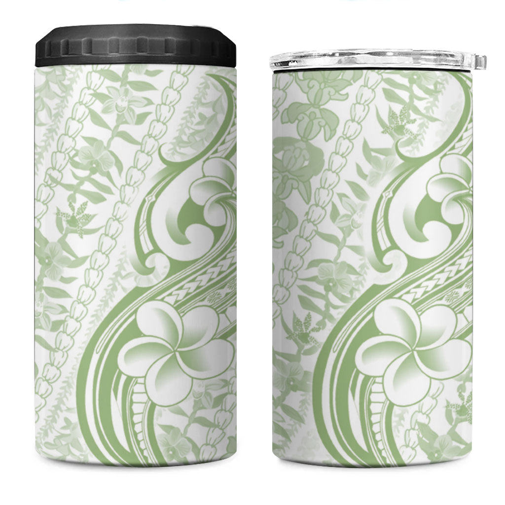 Hawaii Plumeria Lokelani Pikake Lei 4 in 1 Can Cooler Tumbler Oma'oma'o Polynesian Tattoo LT9 One Size: 16 oz Green - Polynesian Pride