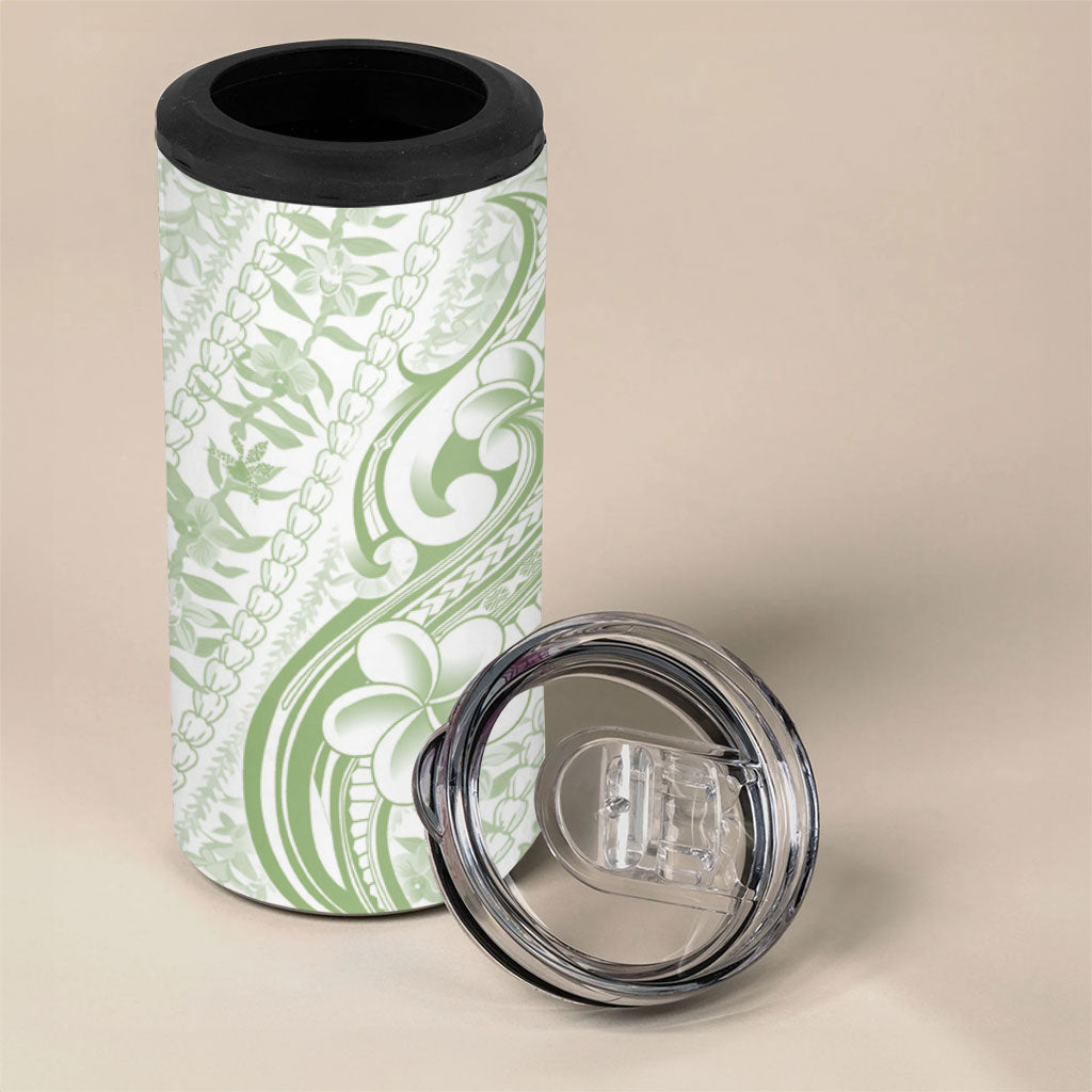 Hawaii Plumeria Lokelani Pikake Lei 4 in 1 Can Cooler Tumbler Oma'oma'o Polynesian Tattoo