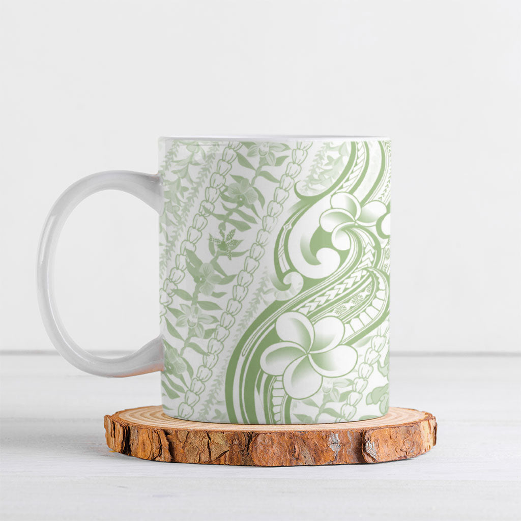 Hawaii Plumeria Lokelani Pikake Lei Ceramic Mug Oma'oma'o Polynesian Tattoo LT9 Green - Polynesian Pride