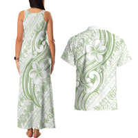 Hawaii Plumeria Lokelani Pikake Lei Couples Matching Tank Maxi Dress and Hawaiian Shirt Oma'oma'o Polynesian Tattoo