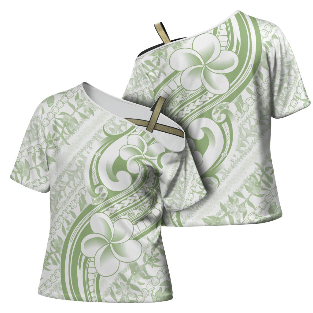 Hawaii Plumeria Lokelani Pikake Lei Cross Shoulder Shirt Oma'oma'o Polynesian Tattoo