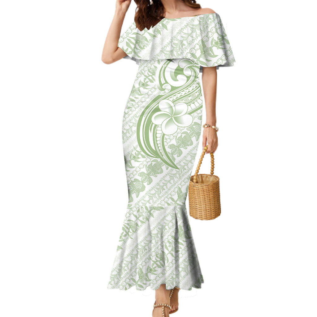 Hawaii Plumeria Lokelani Pikake Lei Family Matching Mermaid Dress and Hawaiian Shirt Oma'oma'o Polynesian Tattoo