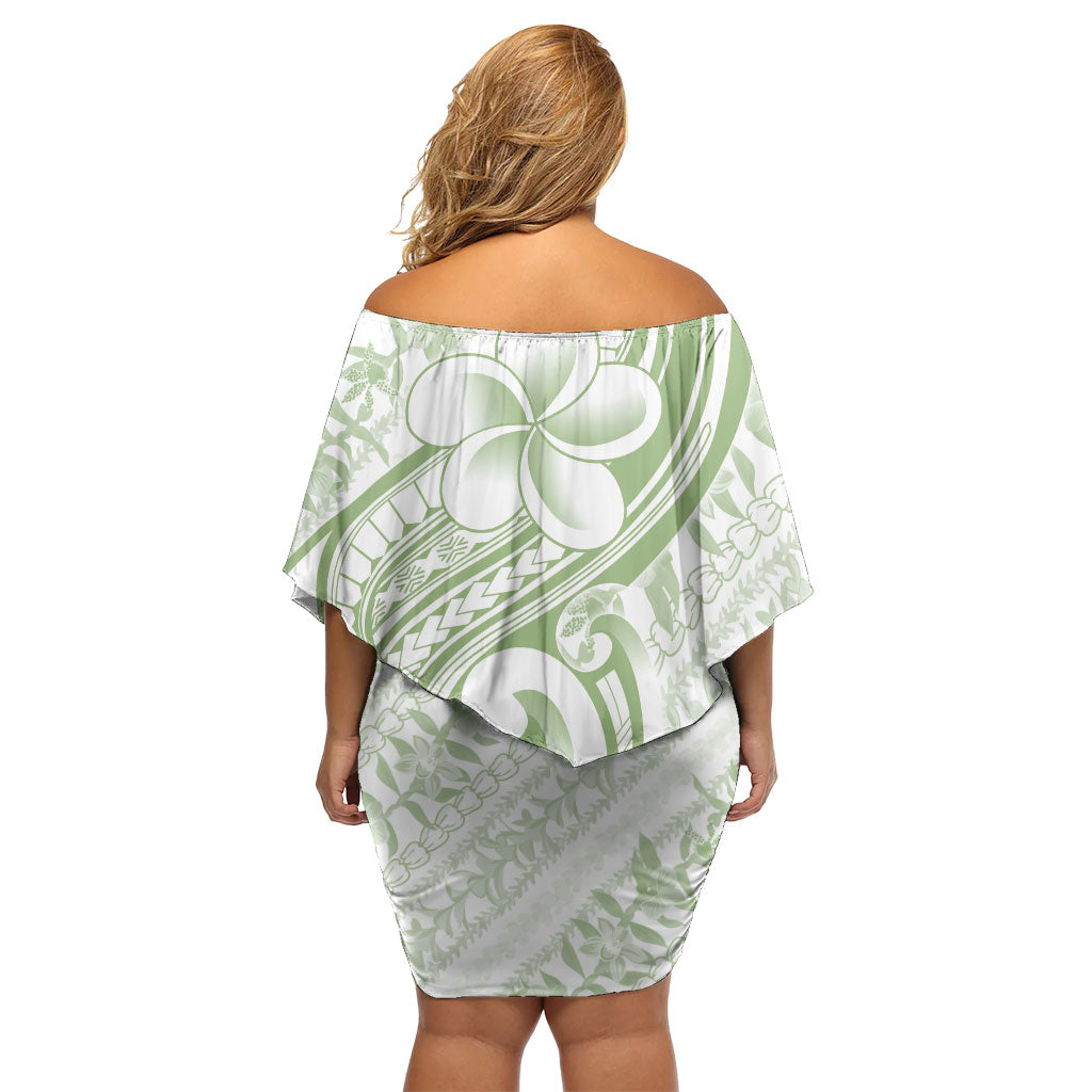 Hawaii Plumeria Lokelani Pikake Lei Family Matching Off Shoulder Short Dress and Hawaiian Shirt Oma'oma'o Polynesian Tattoo