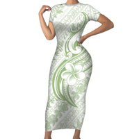 Hawaii Plumeria Lokelani Pikake Lei Family Matching Short Sleeve Bodycon Dress and Hawaiian Shirt Oma'oma'o Polynesian Tattoo