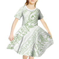 Hawaii Plumeria Lokelani Pikake Lei Kid Short Sleeve Dress Oma'oma'o Polynesian Tattoo