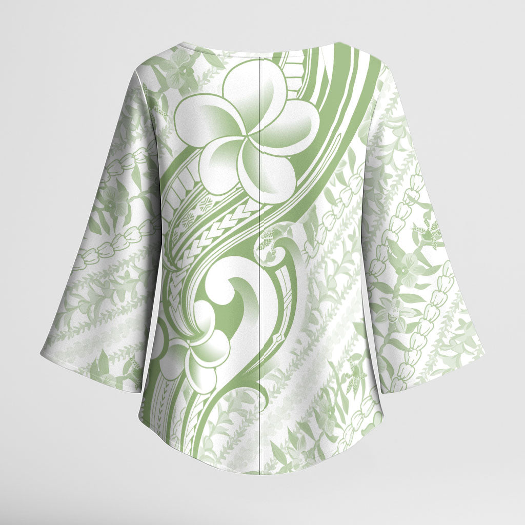 Hawaii Plumeria Lokelani Pikake Lei Kimono Sleeve Blouse Oma'oma'o Polynesian Tattoo