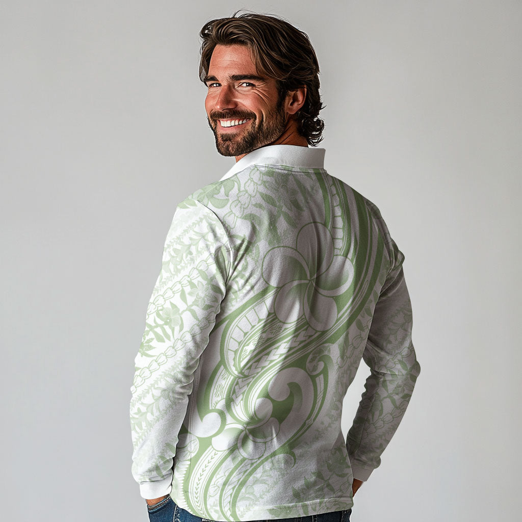 Hawaii Plumeria Lokelani Pikake Lei Long Sleeve Polo Shirt Oma'oma'o Polynesian Tattoo