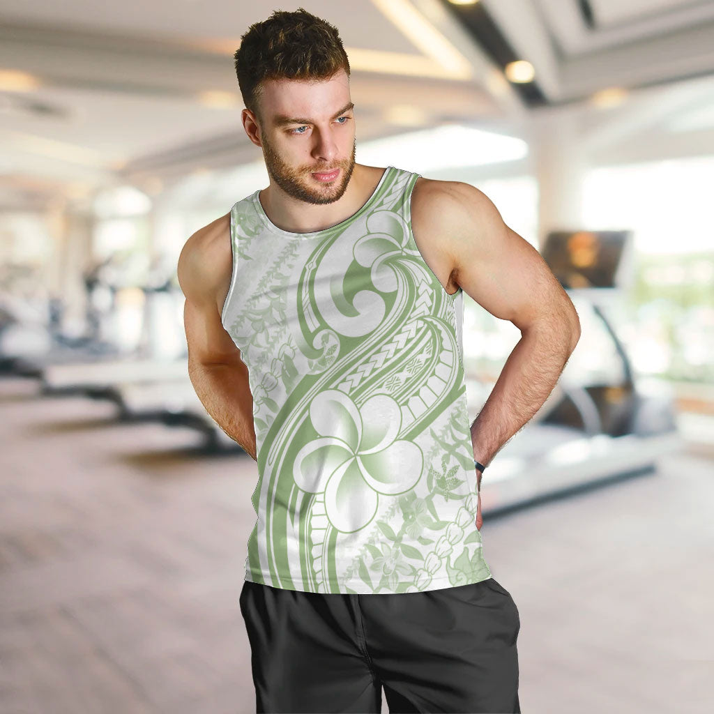 Hawaii Plumeria Lokelani Pikake Lei Men Tank Top Oma'oma'o Polynesian Tattoo LT9 Green - Polynesian Pride