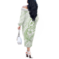 Hawaii Plumeria Lokelani Pikake Lei Off The Shoulder Long Sleeve Dress Oma'oma'o Polynesian Tattoo