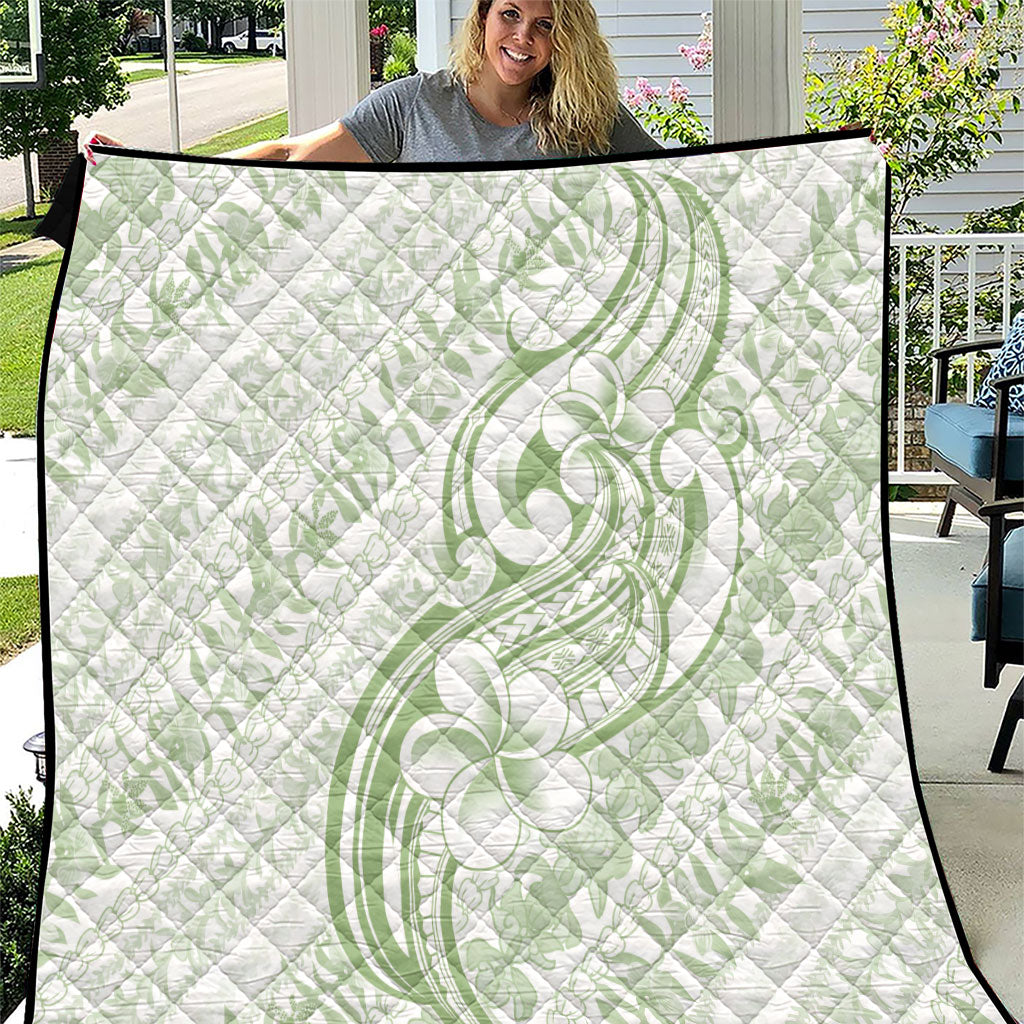 Hawaii Plumeria Lokelani Pikake Lei Quilt Oma'oma'o Polynesian Tattoo LT9 Green - Polynesian Pride