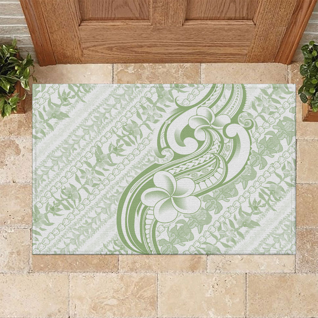 Hawaii Plumeria Lokelani Pikake Lei Rubber Doormat Oma'oma'o Polynesian Tattoo LT9 Green - Polynesian Pride