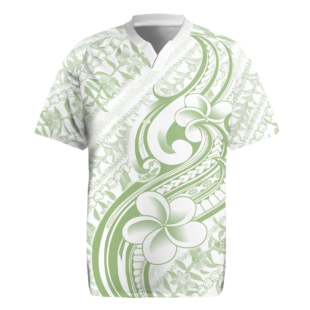 Hawaii Plumeria Lokelani Pikake Lei Rugby Jersey Oma'oma'o Polynesian Tattoo LT9 Green - Polynesian Pride