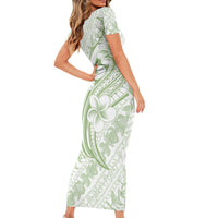 Hawaii Plumeria Lokelani Pikake Lei Short Sleeve Bodycon Dress Oma'oma'o Polynesian Tattoo