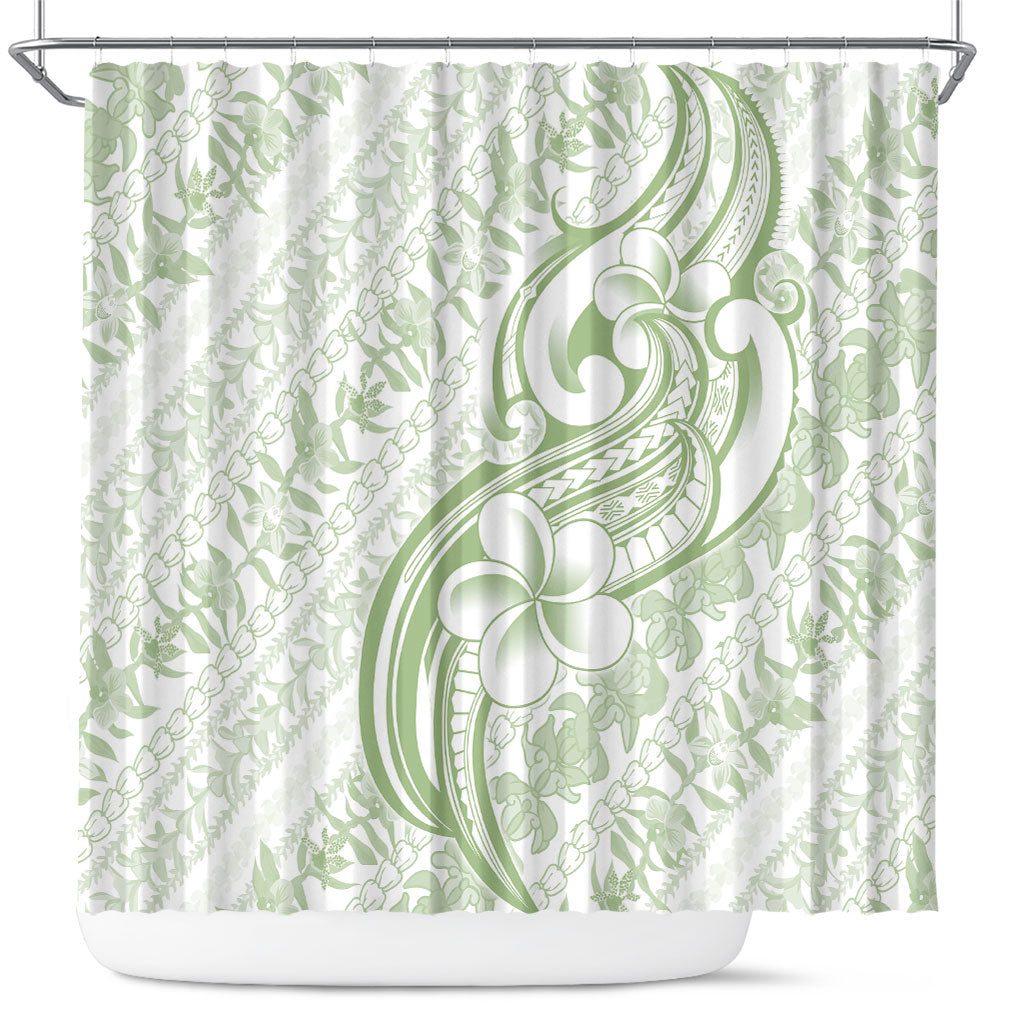 Hawaii Plumeria Lokelani Pikake Lei Shower Curtain Oma'oma'o Polynesian Tattoo LT9 Green - Polynesian Pride