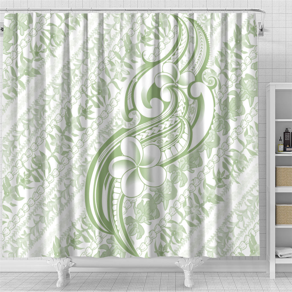 Hawaii Plumeria Lokelani Pikake Lei Shower Curtain Oma'oma'o Polynesian Tattoo LT9 - Polynesian Pride