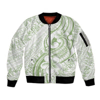 Hawaii Plumeria Lokelani Pikake Lei Sleeve Zip Bomber Jacket Oma'oma'o Polynesian Tattoo