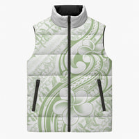 Hawaii Plumeria Lokelani Pikake Lei Sleeveless Puffer Jacket Oma'oma'o Polynesian Tattoo LT9 Unisex Green - Polynesian Pride