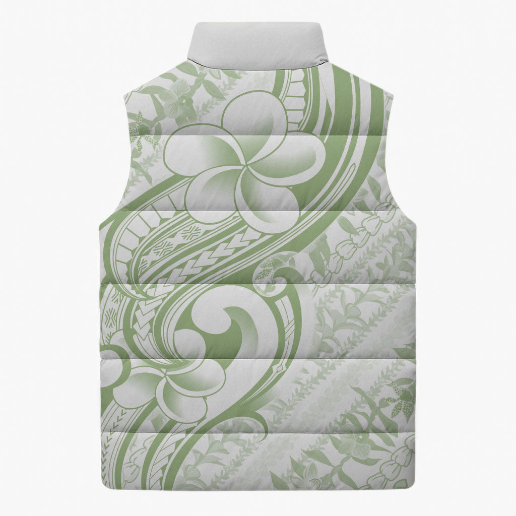 Hawaii Plumeria Lokelani Pikake Lei Sleeveless Puffer Jacket Oma'oma'o Polynesian Tattoo LT9 - Polynesian Pride