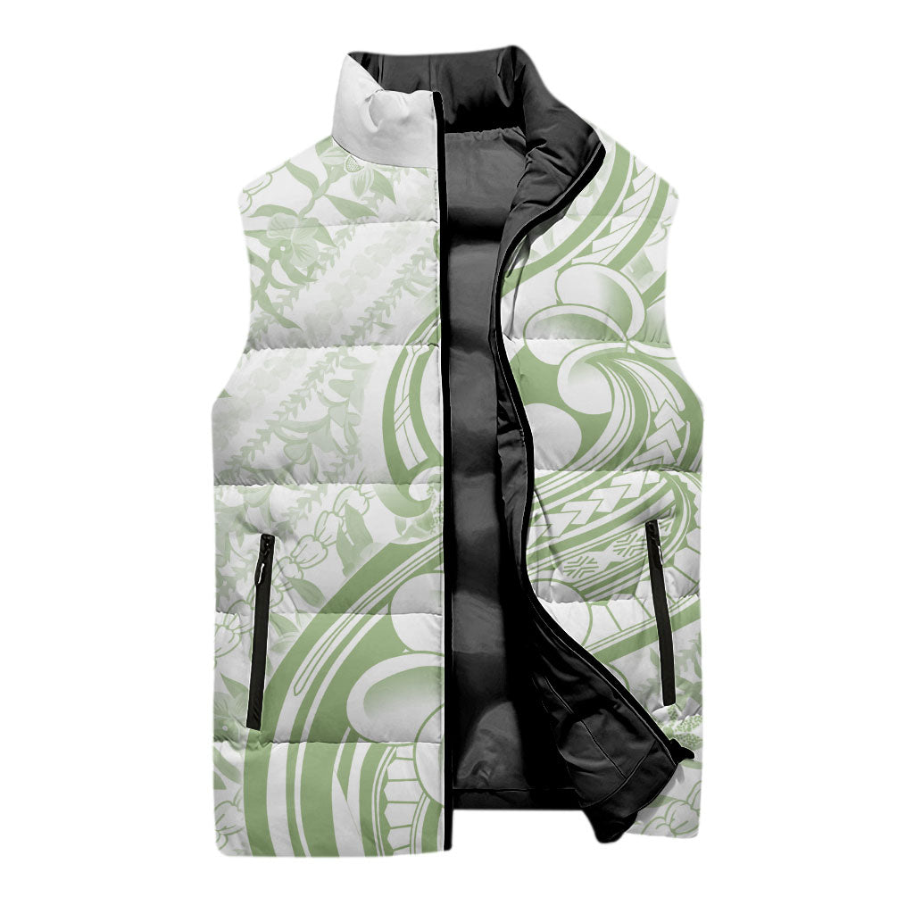 Hawaii Plumeria Lokelani Pikake Lei Sleeveless Puffer Jacket Oma'oma'o Polynesian Tattoo LT9 - Polynesian Pride