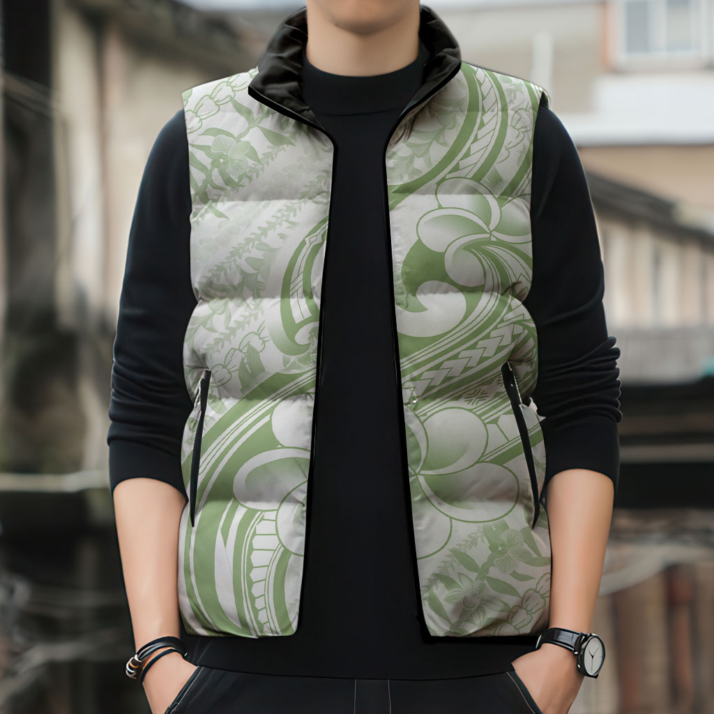 Hawaii Plumeria Lokelani Pikake Lei Sleeveless Puffer Jacket Oma'oma'o Polynesian Tattoo LT9 - Polynesian Pride