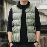 Hawaii Plumeria Lokelani Pikake Lei Sleeveless Puffer Jacket Oma'oma'o Polynesian Tattoo LT9 - Polynesian Pride