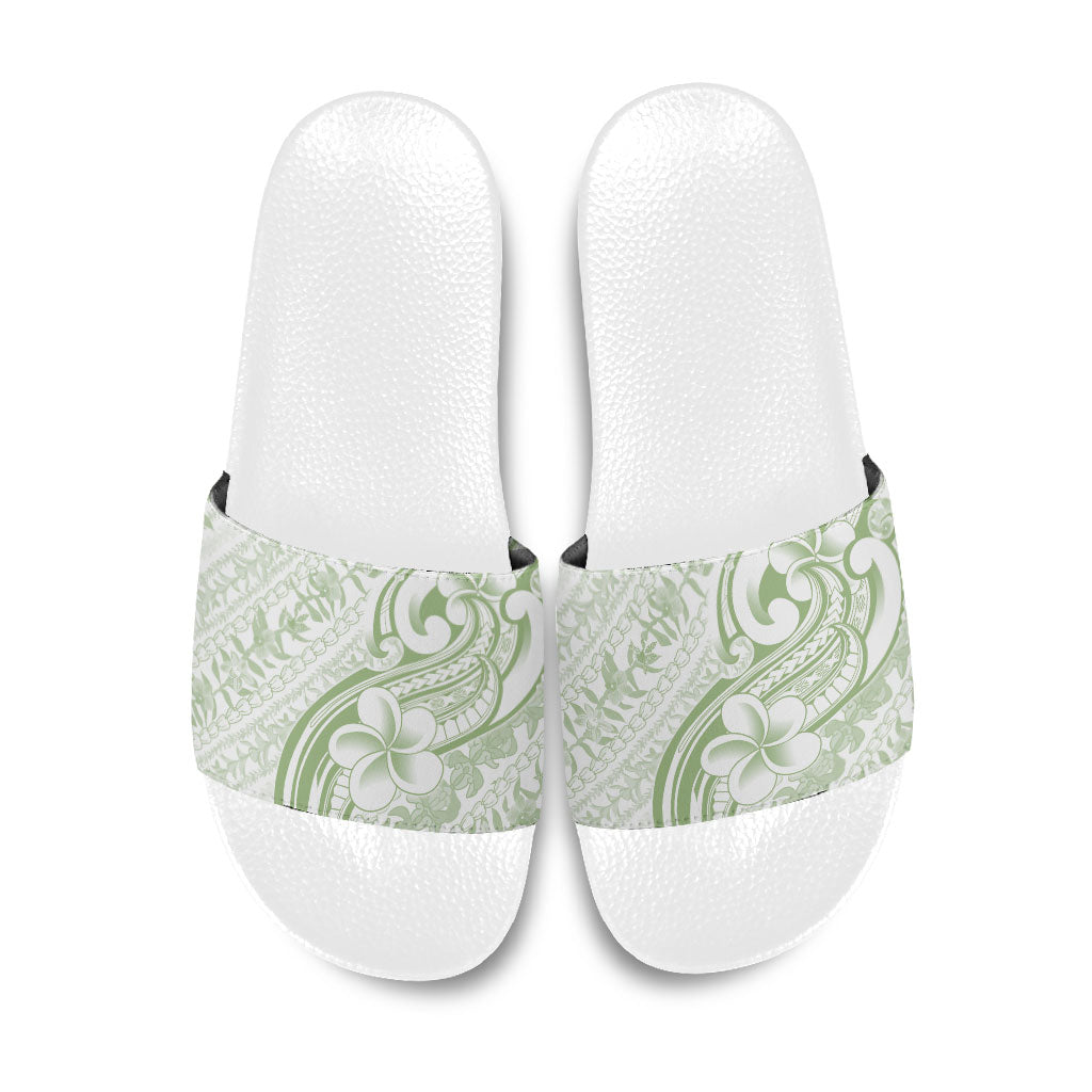 Hawaii Plumeria Lokelani Pikake Lei Slide Sandals Oma'oma'o Polynesian Tattoo LT9 Green - Polynesian Pride