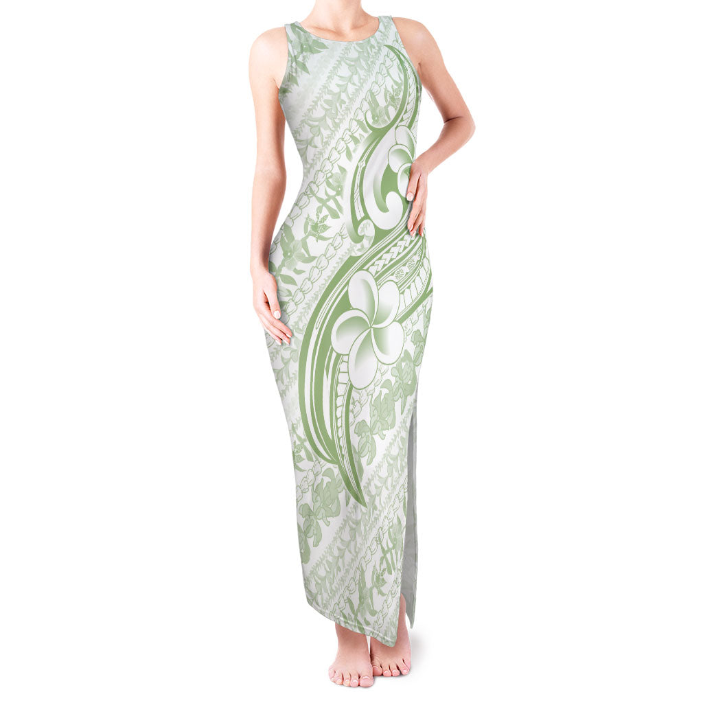 Hawaii Plumeria Lokelani Pikake Lei Tank Maxi Dress Oma'oma'o Polynesian Tattoo LT9 Women Green - Polynesian Pride