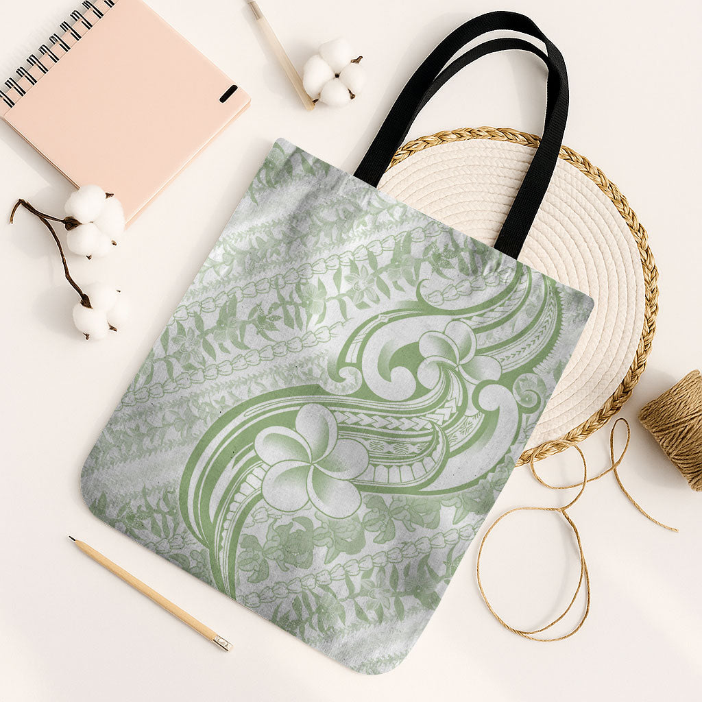 Hawaii Plumeria Lokelani Pikake Lei Tote Bag Oma'oma'o Polynesian Tattoo LT9 Black Strap One Size Green - Polynesian Pride