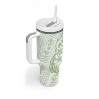 Hawaii Plumeria Lokelani Pikake Lei Tumbler With Handle Oma'oma'o Polynesian Tattoo