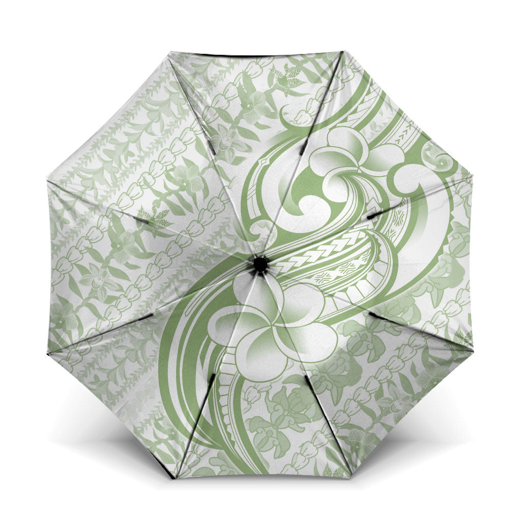 Hawaii Plumeria Lokelani Pikake Lei Umbrella Oma'oma'o Polynesian Tattoo LT9 One Size Folded 11.42 inch Opened Diameter 37.4 inch Green - Polynesian Pride